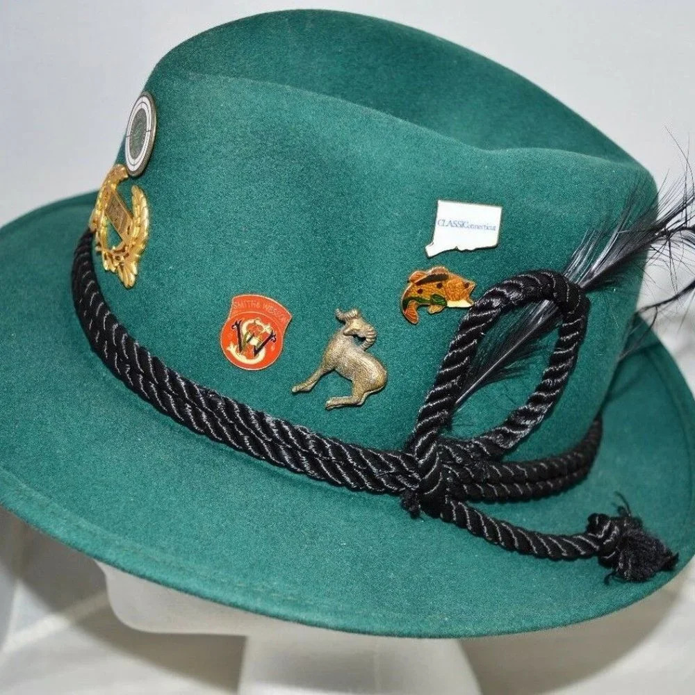 Green Wool Yodeler Alpine Fedora Hat with Pins